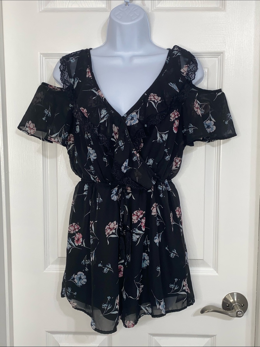2/$20 - Black Floral Cold Shoulder Bongo Romper